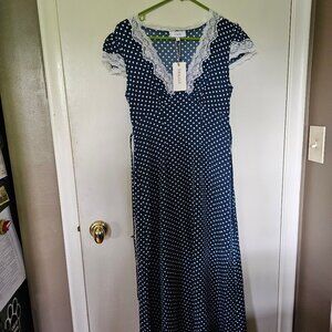 Navy Blue with White Polka Dots and Lace Dress